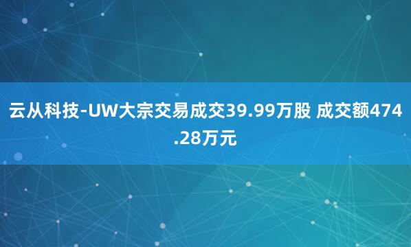云从科技-UW大宗交易成交39.99万股 成交额474.28万元